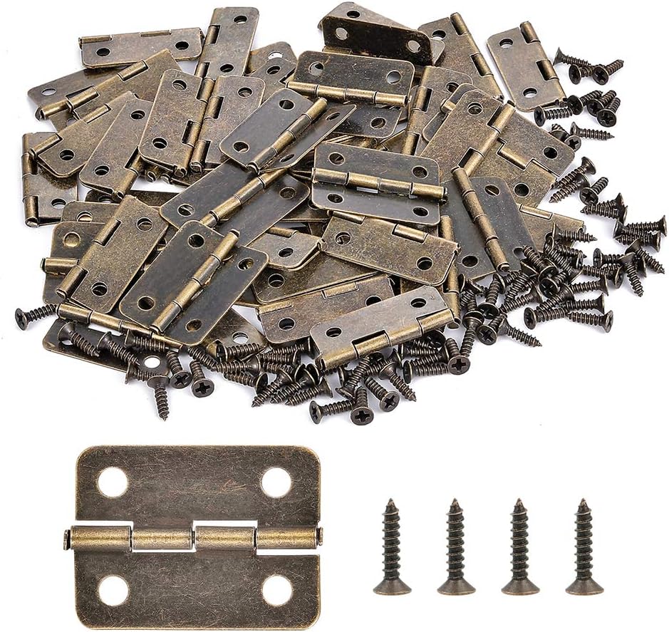 100 Pieces Antique Bronze Mini Hinges Hardware for Wooden Jewelry Boxes,Small Hinges for Handmade Crafts,Jewelry Box Hardware Bronze