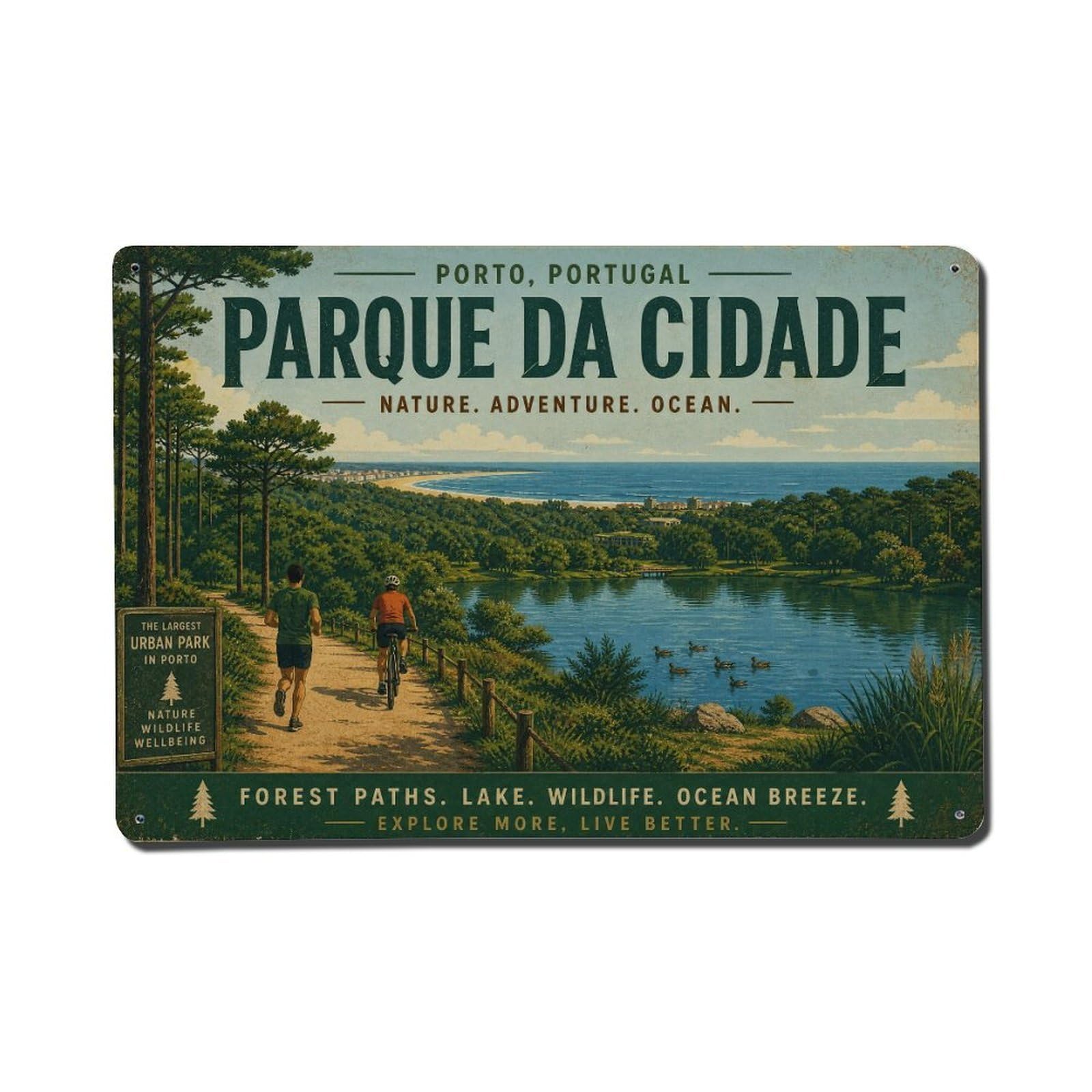 Vintage Parque Cidade Urban Park Forest Portugal Metal Tin Sign
