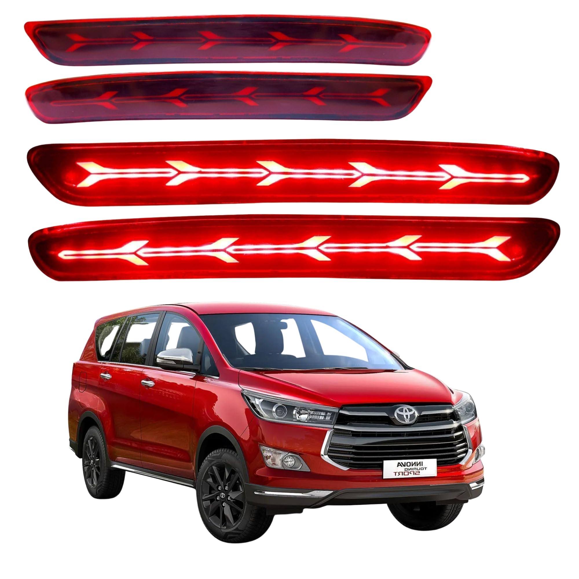 Compatible with Toyota Innova Crysta Dynamic Arrow Rear Bumper Brake/indicator (Matrix+Scanning) Car Reflector Light (Red, Black)-image-22