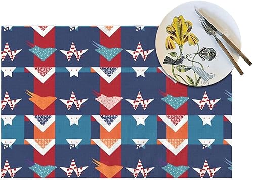 Miniatura 5 de 6 PCS PVC Placemats Set Place Mats Bird Flag Pattern Non-Slip Weave Place Mats 12" x 18" Farmhouse Table Mat Set for Family Dinners Wedding Parties