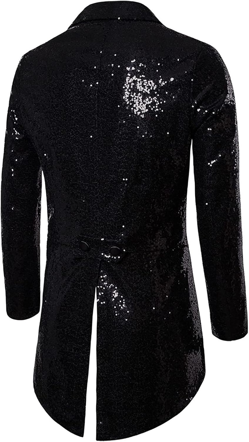 Mens Sequin Tuxedo Tailcoat Swallowtail Suit Jacket Dinner Prom Party Wedding Blazer Slim Fit Show Tux Dress Coat