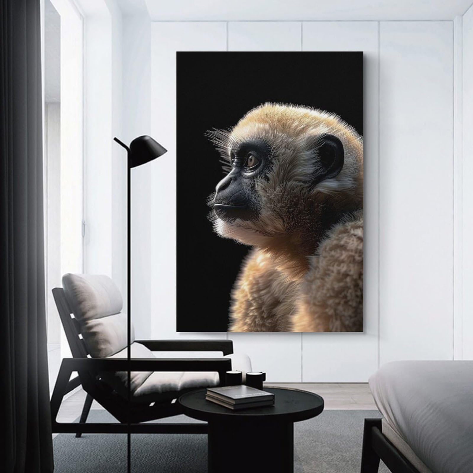 Junmoney Gibbon Wall Decor Canvas Print 24x36inch(60x90cm), for Study, Office Or Apartment Decor, A Wall Art Gift for Fresh Interiors
