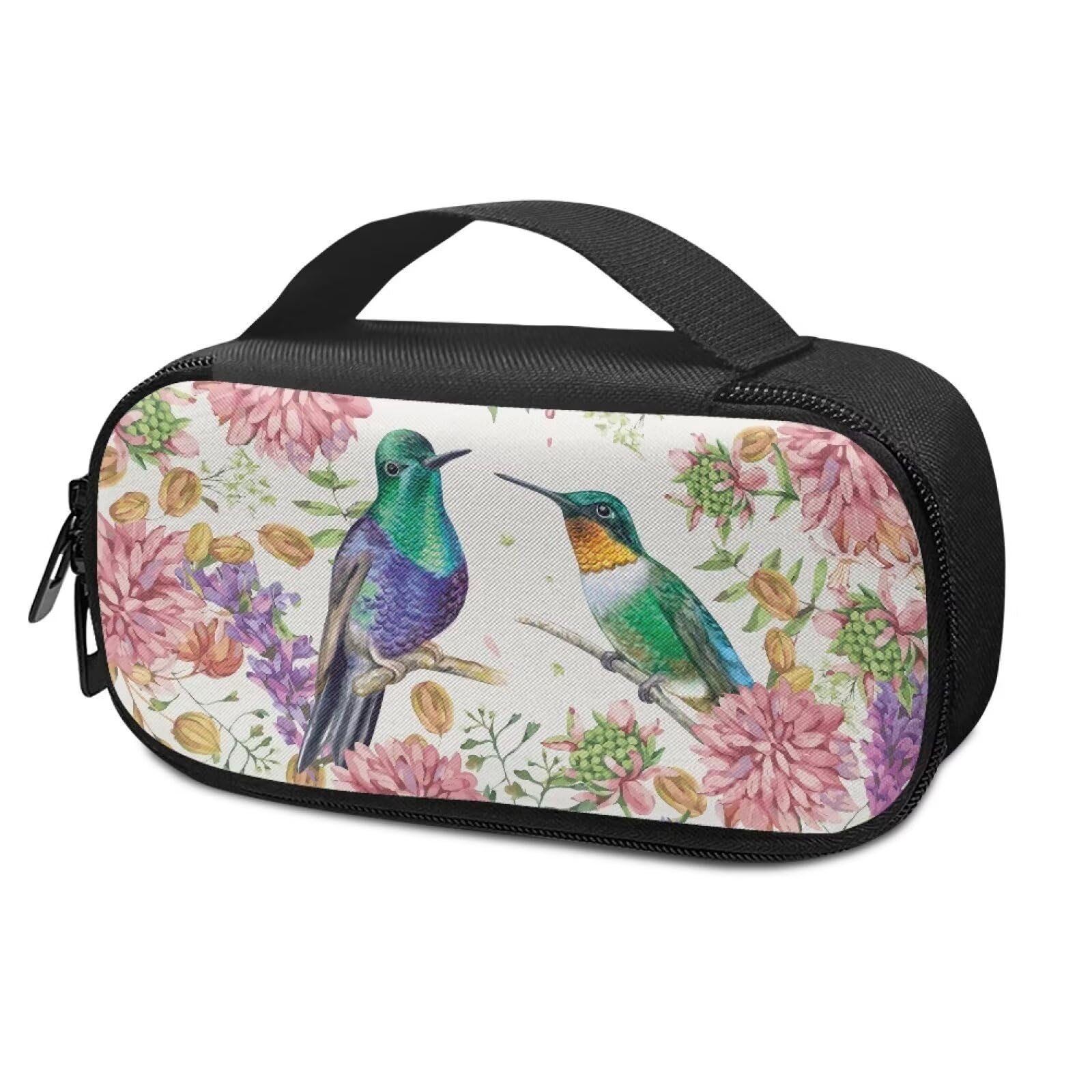 Suhoaziia Hummingbird Flowers Insulin Pen Cooler Case Easy to Use Glucose Meter and Diabetic Supplies Organizer Carrying Bag to Store Needles, Infusion Sets, Insulin Syringe, Tester Strips