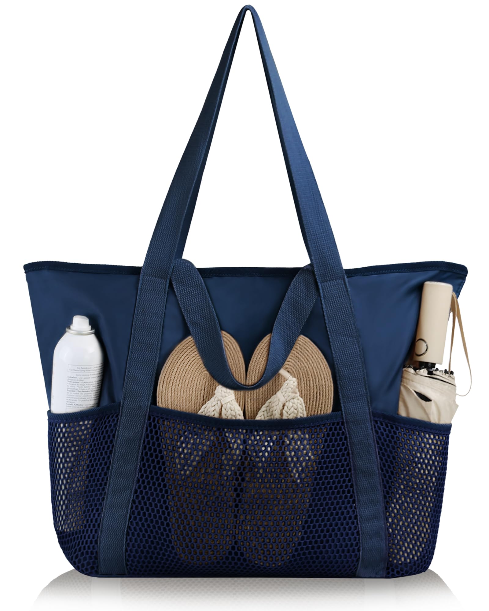 HOMESPON Strandtasche Damen mit Reißverschluss Große Wasserdicht Mesh Badetasche Familie Faltbar Beach Tote Bag Shopper