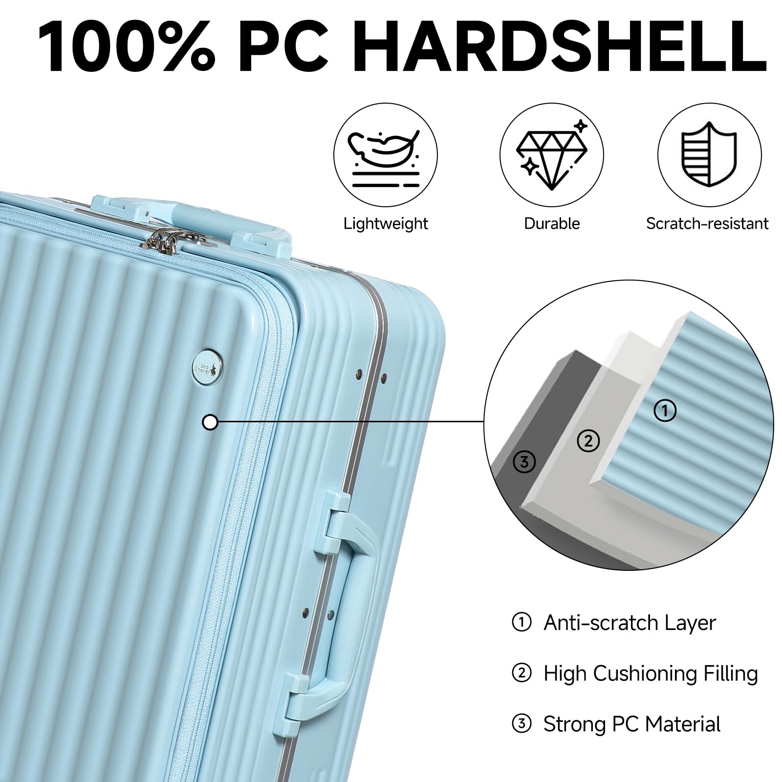 Sea choice Set di 2 Valigie Trolley in PC Bagaglio a Mano Set 2 Pezzi Valigie Rigide con 4 Doppie Ruote a 360° et Chiusura TSA 55cm/78cm con Ricarica USB, Porta bicchieri