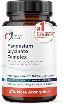 Designs for Health Magnesium Glycinate Complex - High Absorption, Patented Magnesium Complex - Promotes Calm Sleep, Energy, Bone & Heart Health, and Immune Support - Vegan, Gluten Free (120 Capsules)
