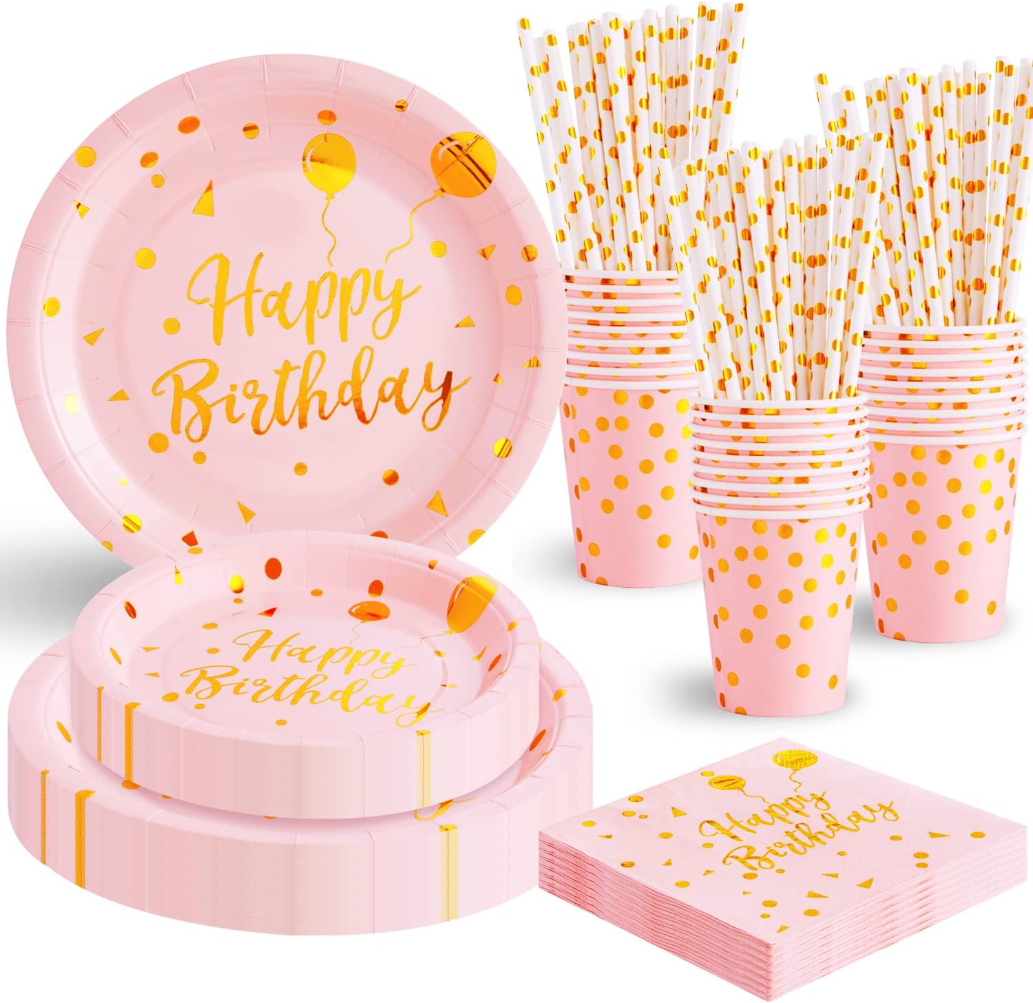 Larchio Pink Birthday Plates and Napkins for Girl Women, 20