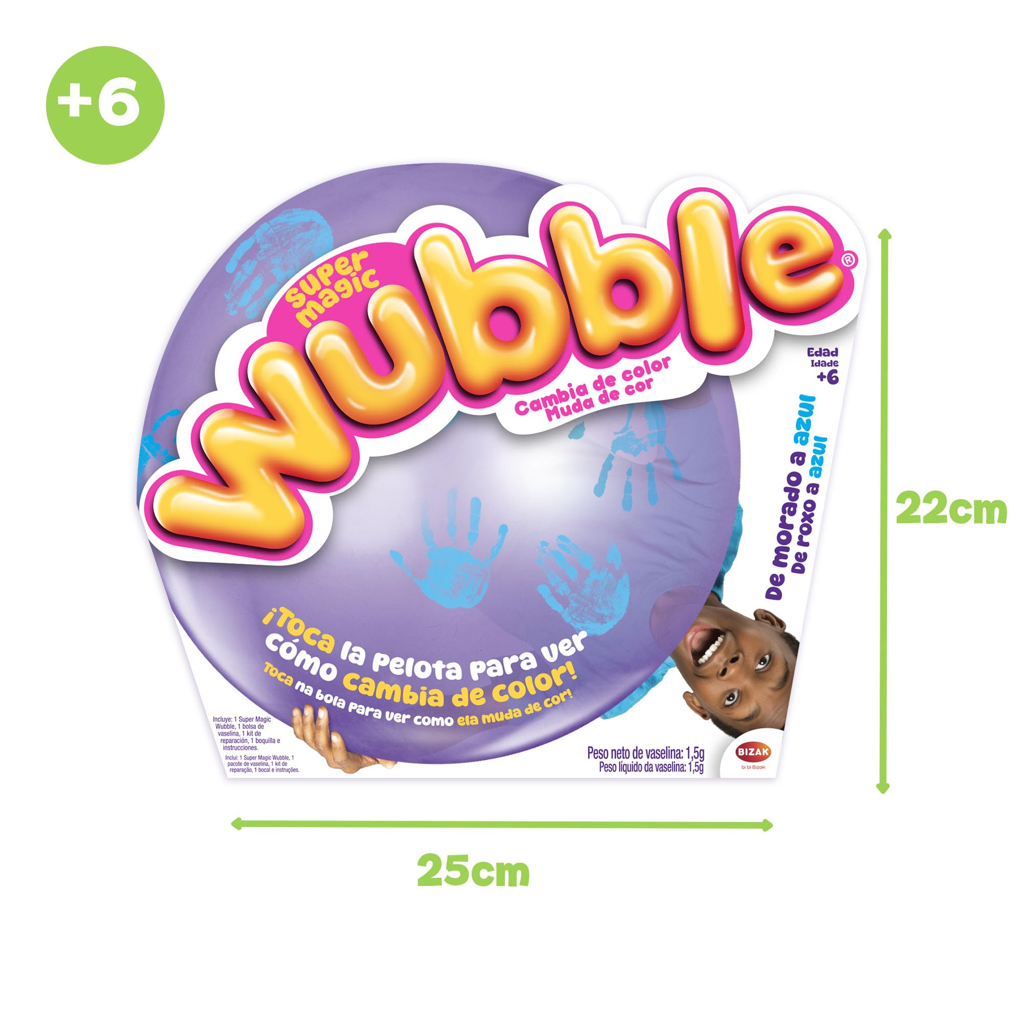 Bizak Super Magic Wubble Color Morado, Pelota Gigante Que Cambia de Color al tocarla, hasta 75 cm, Blanda y Flexible, no Necesita Bomba de inflado, para niños Desde 6 años (62941620-1)
