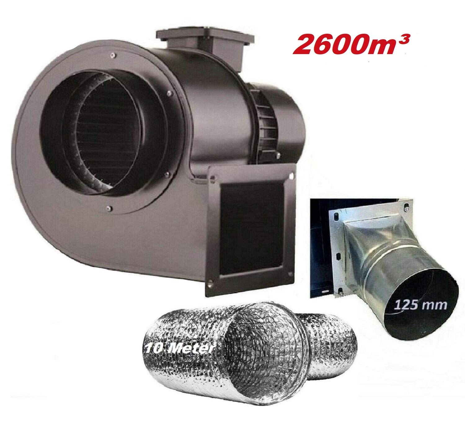 Uzman Ventilatore radiale con flangia e tubo flessibile, 230 Volt, 600 Watt, 2600 m3/h, 345 mm