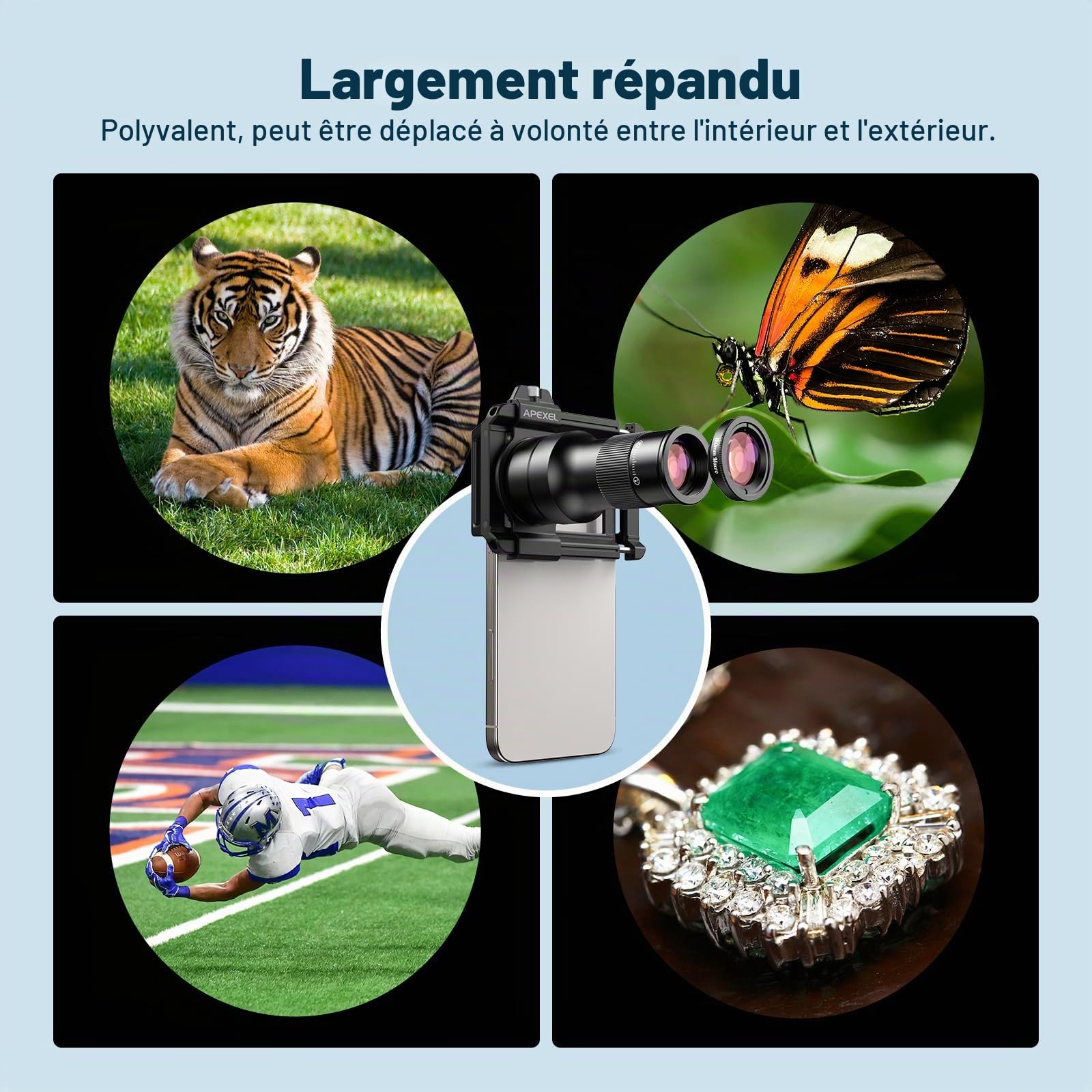 APEXEL Téléobjectif HD 6X à Mise au Point Fixe et Clip Universel amélioré, Objectif Macro 150 mm, kit d'objectifs Pratique, Compatible avec la Plupart des téléphones Portables