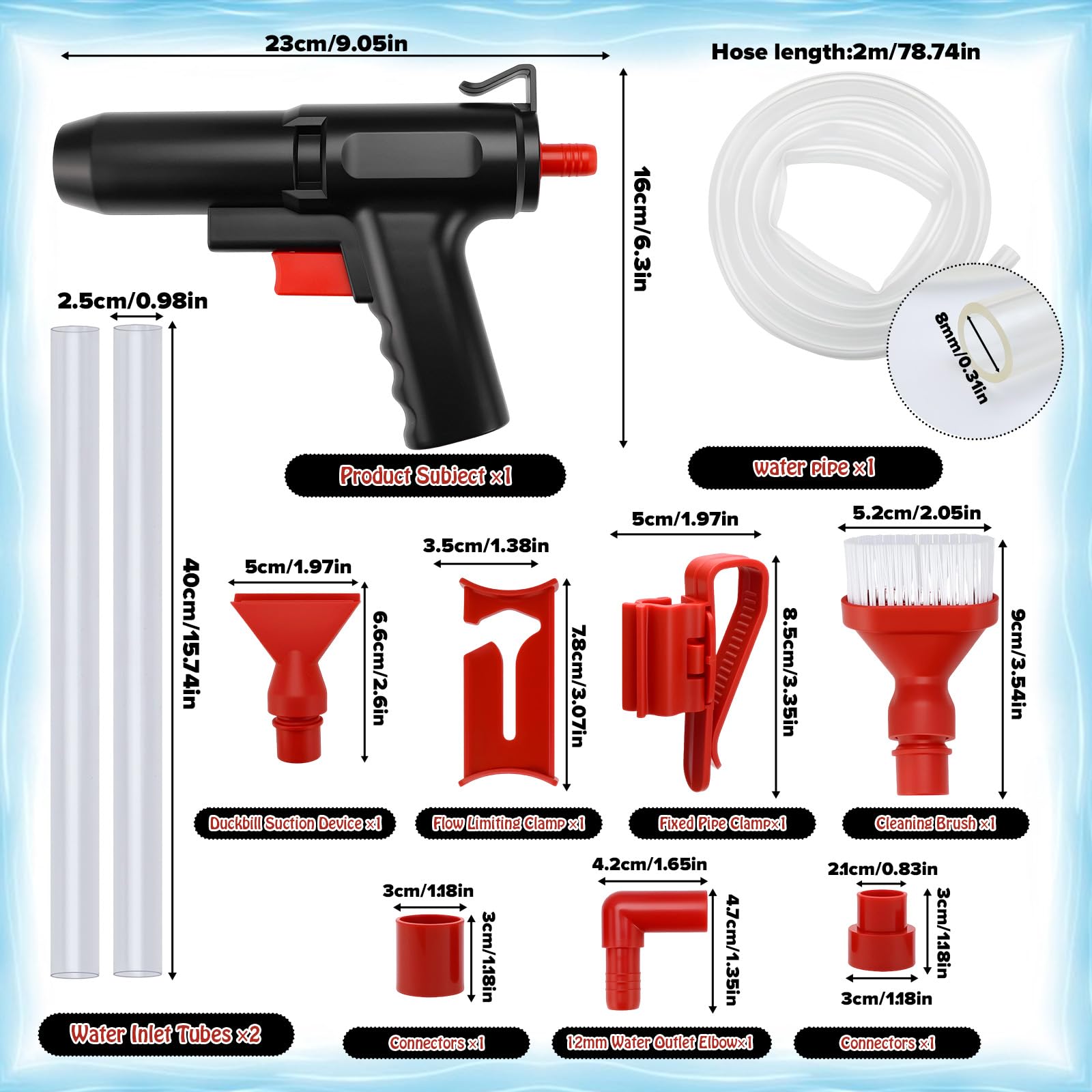 Mulmsauger Aquarium Handbetriebener, 4 in 1 Aquarium Reinigungsset, Nano Mulmsauger mit Schlauchklemme, für Wasserfilterung, Sandreinigung, Algenkratzen und Kotabsorbieren