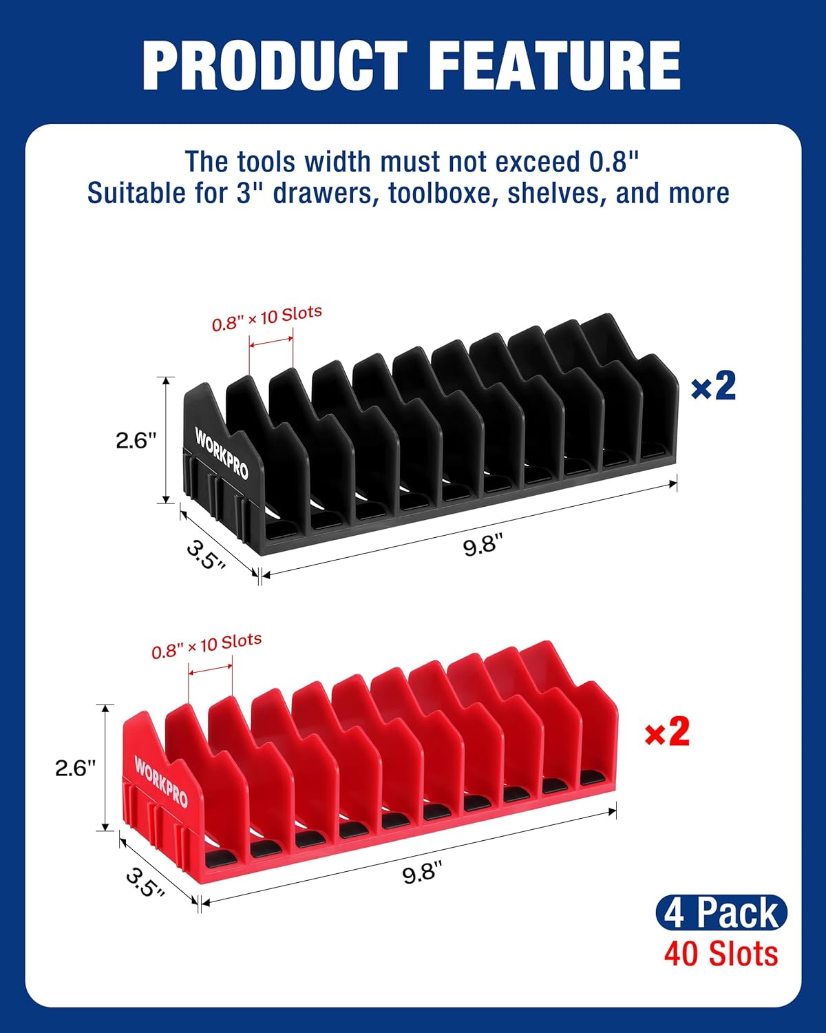 WORKPRO 4-Pack Plier Organizer Rack, Pliers Holder and Cutter Organizers with Non-Slip Rubber Base, 40-Slot Tool Box Organizer, Tool Drawer Organizer, Tool Storage, Plier Rack (Pliers Not Included)