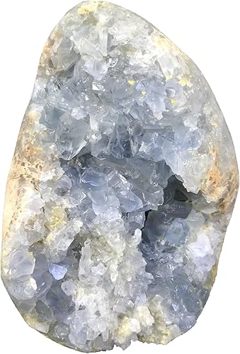 Vista 34 de Geoda de cristal celestita azul crudo natural curativo racimo grande de piedra celestina irregular para decoración del hogar, 1-1.5 libras Celestite