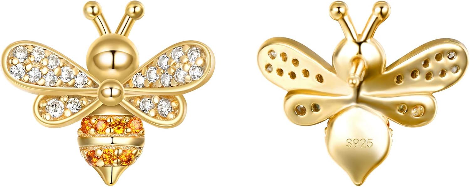 EleQueen Dainty CZ Tiny Bumblebee Stud Earrings for Women,Cubic Zirconia Cute Bee Animal Valentine's Day/Mother's Day/Christmas Jewelry Gift for Wife/Mom