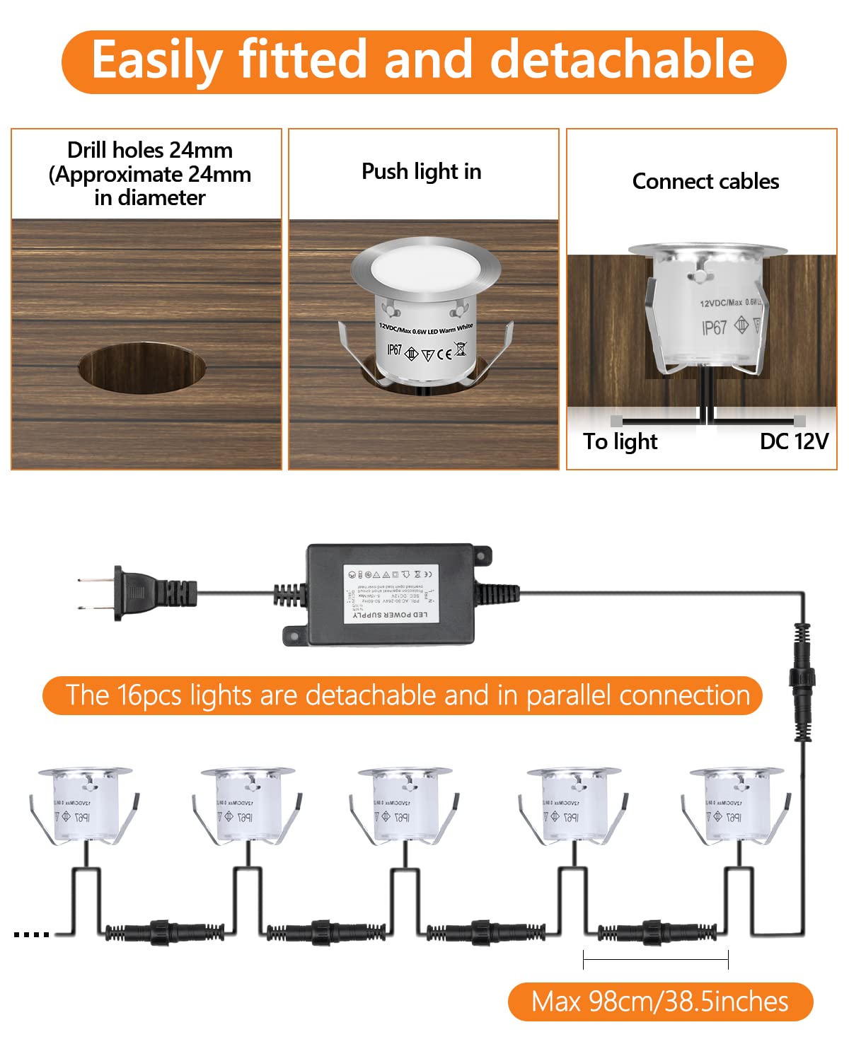 HIBOITEC 16 Pezzi Led Incasso φ32mm, IP67 Lmpermeabile Faretto da Pavimento da Incasso, Mini Faretto incorporato Segnapasso per Terrazzo Legno, Terrazzo, Giardino, Piscina Esterno