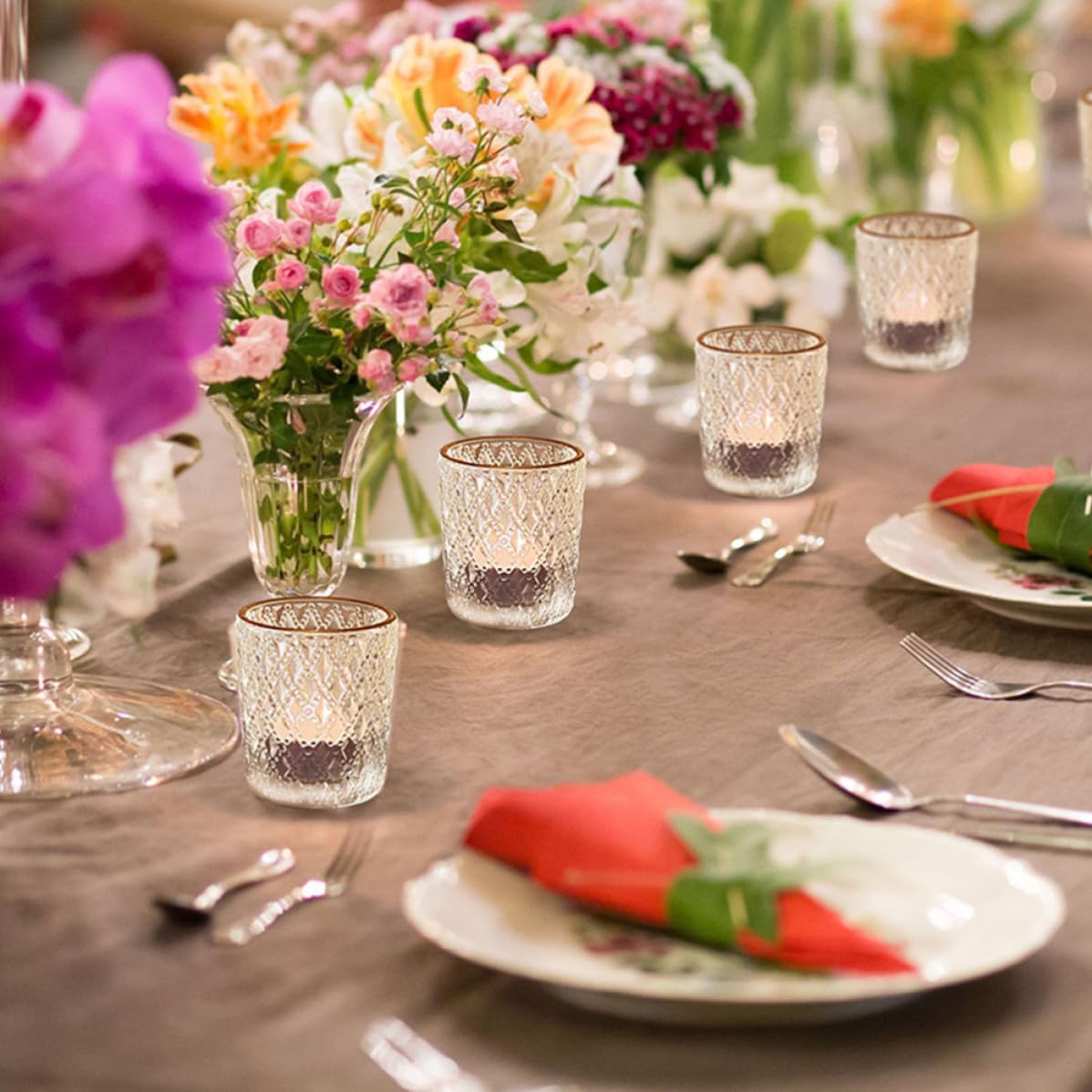 jojofuny 12 Stück Transparente Glas Kerzenhalter mit Goldrand für Romantisches Kerzenlicht zum Abendessen und Stilvolle Wohnzimmer Tischdeko Sicher und Elegant