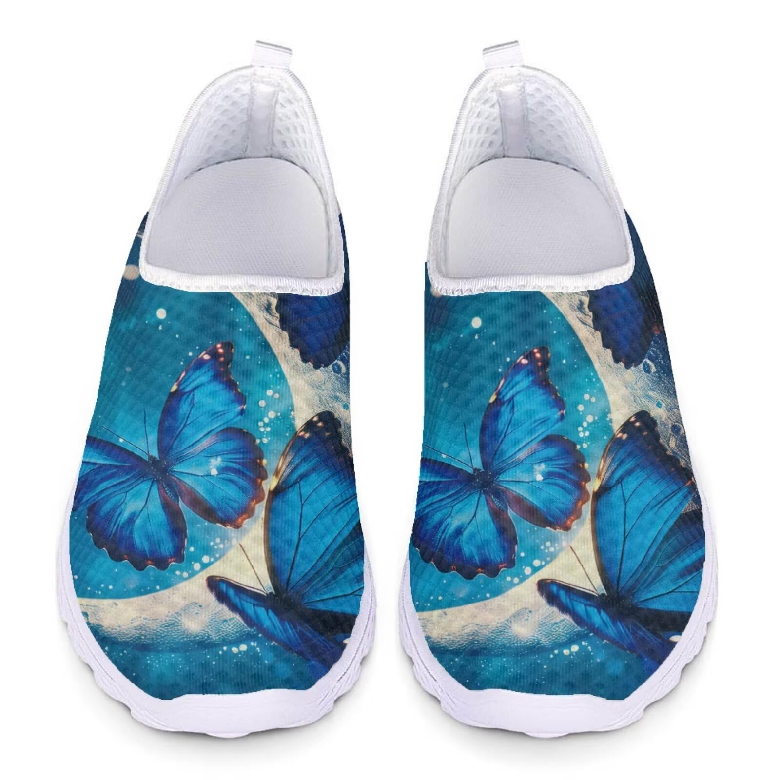 Jeiento Christmas Athletic Running Shoes for Women - Fashion Tennis Walking Sneakers 9.5 Blue Butterfly Moon