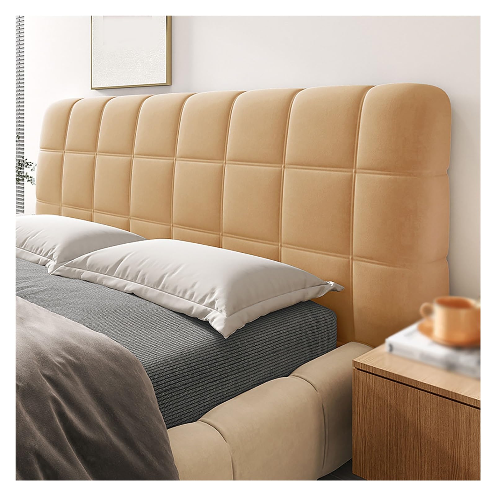 Funda Cabecero Cama 150 Terciopelo De Cristal con Acolchado De Algodón PP, Funda De Cabecera A Prueba De Polvo Y Golpes, Tamaño Queen/King/Full Disponible(Brown,150cm)