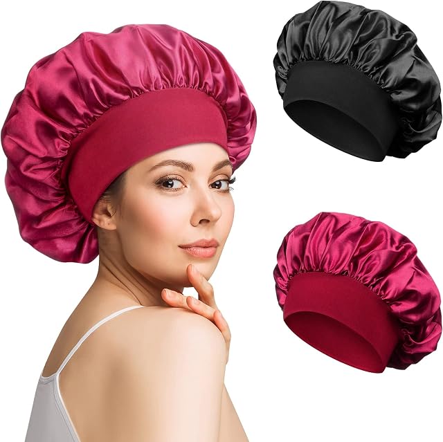 2pcs Satin Bonnet Silk Bonnet for Curly Hair, Hair Bonnet Silk Hair Wrap for Sleeping, Night Sleep Cap for Women