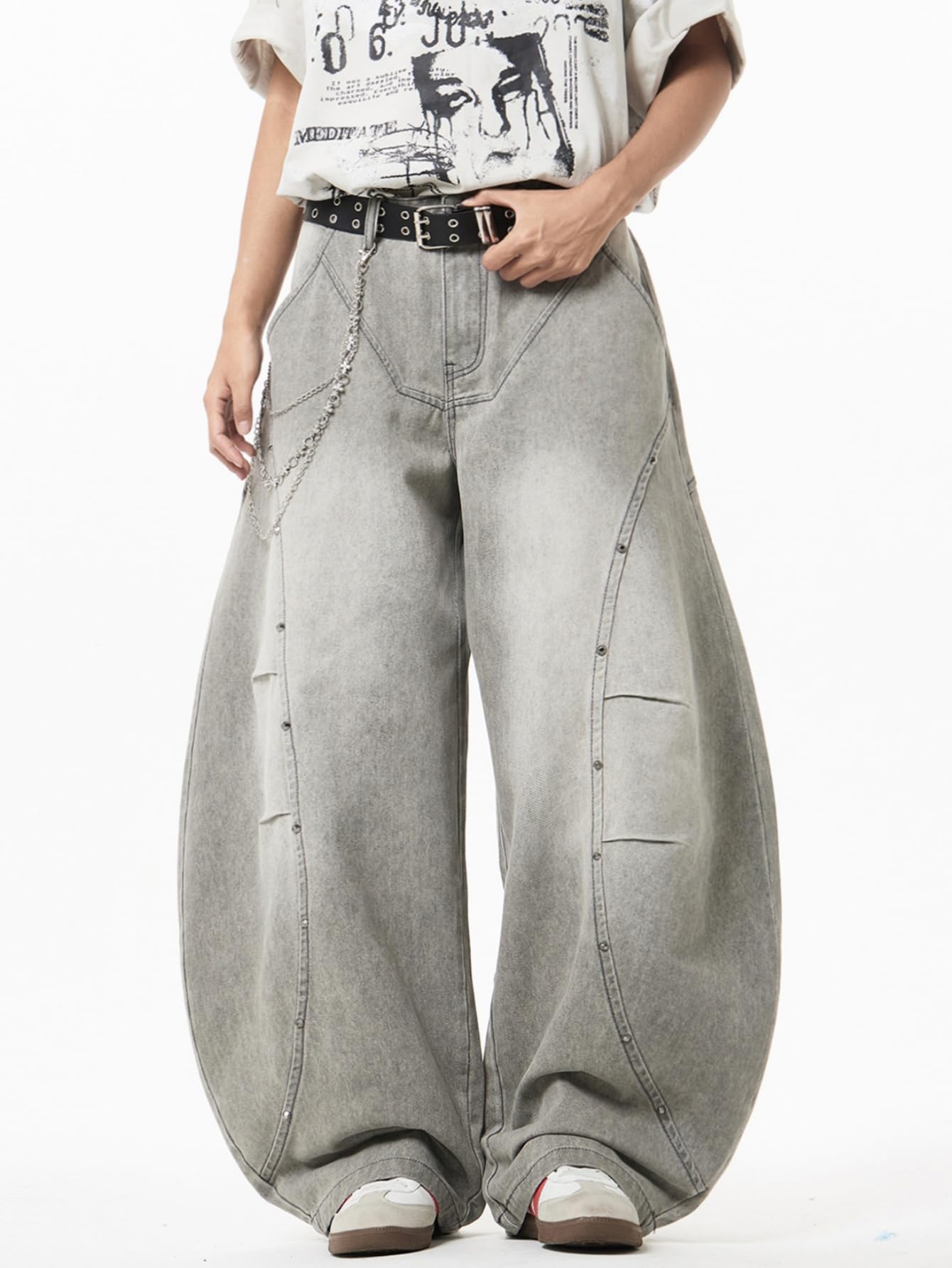 Pantalones vaqueros holgados para hombre, estilo hip hop, corte holgado, con forma de pierna ancha, informales