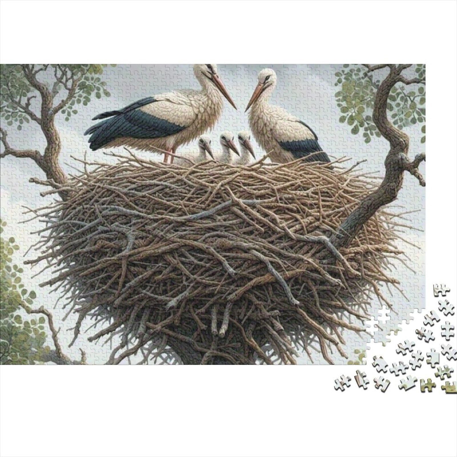 Stork Nest Jigsaw Puzzle for Adults 1000 Piece Jigsaw Puzzle Bird Family Puzzle Game for Family Paper Relaxing Home Decor Gift 70x50cm/1000pcs