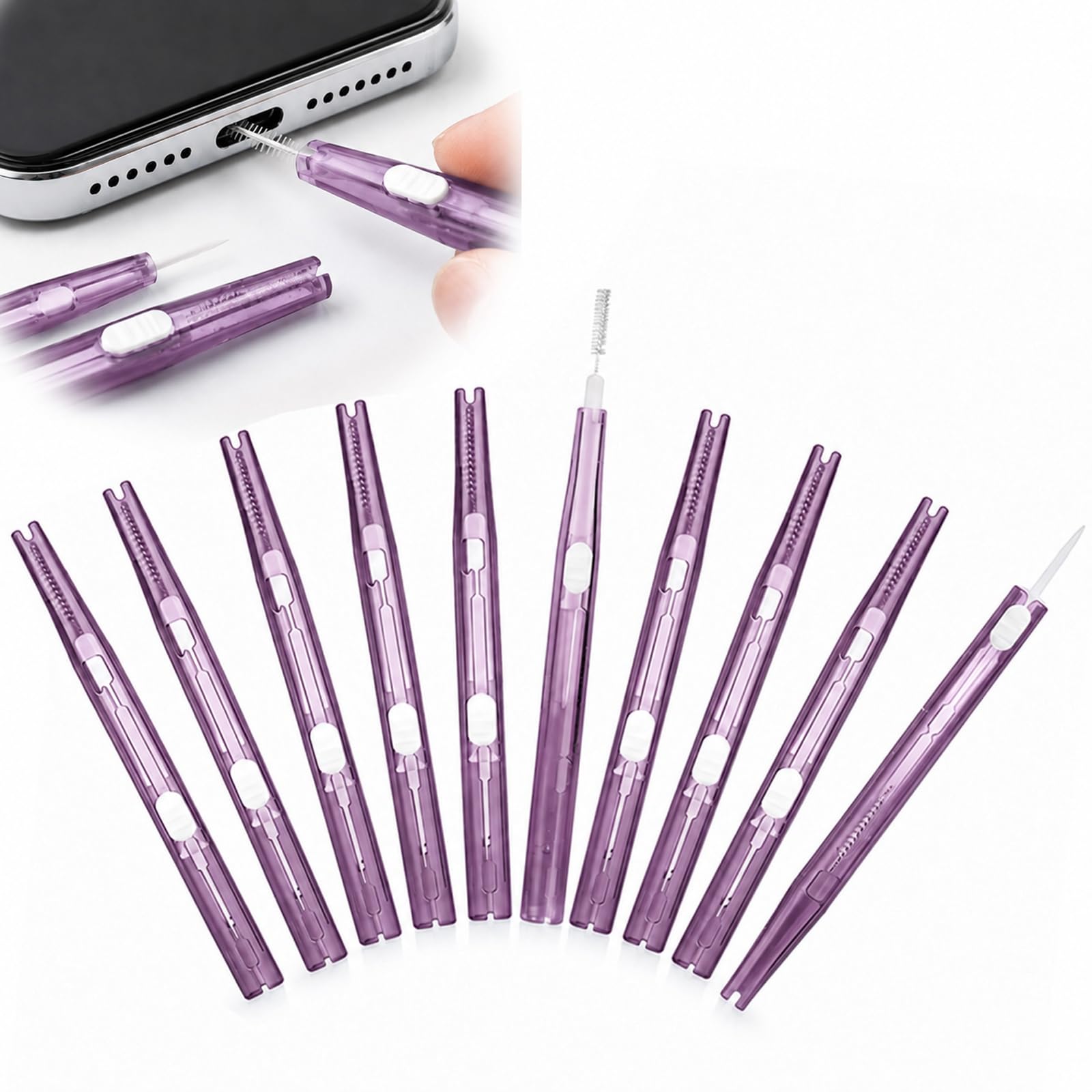 10-Piece Dual-Ended Electronics Cleaning Tool Set, Slim Purple Design
