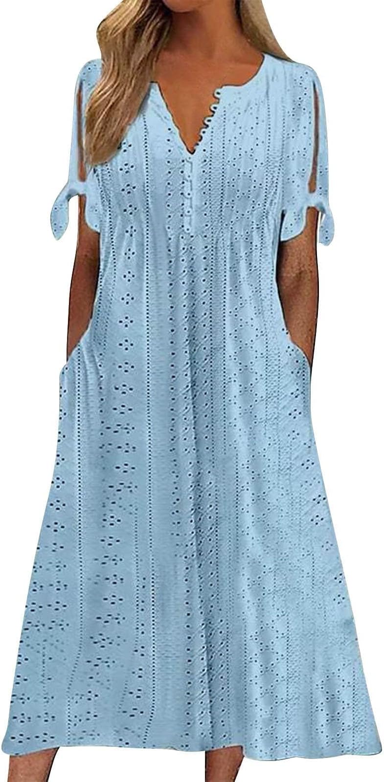 Summer Dresses for Women,Summer Dresses for Women UK 2026 Causal V-Neck Button Short Sleeve Floral Fashion Elegant Beach Boho Dress Ladies Maxi Holiday Party Dresses Plus Size Clothing,Blue