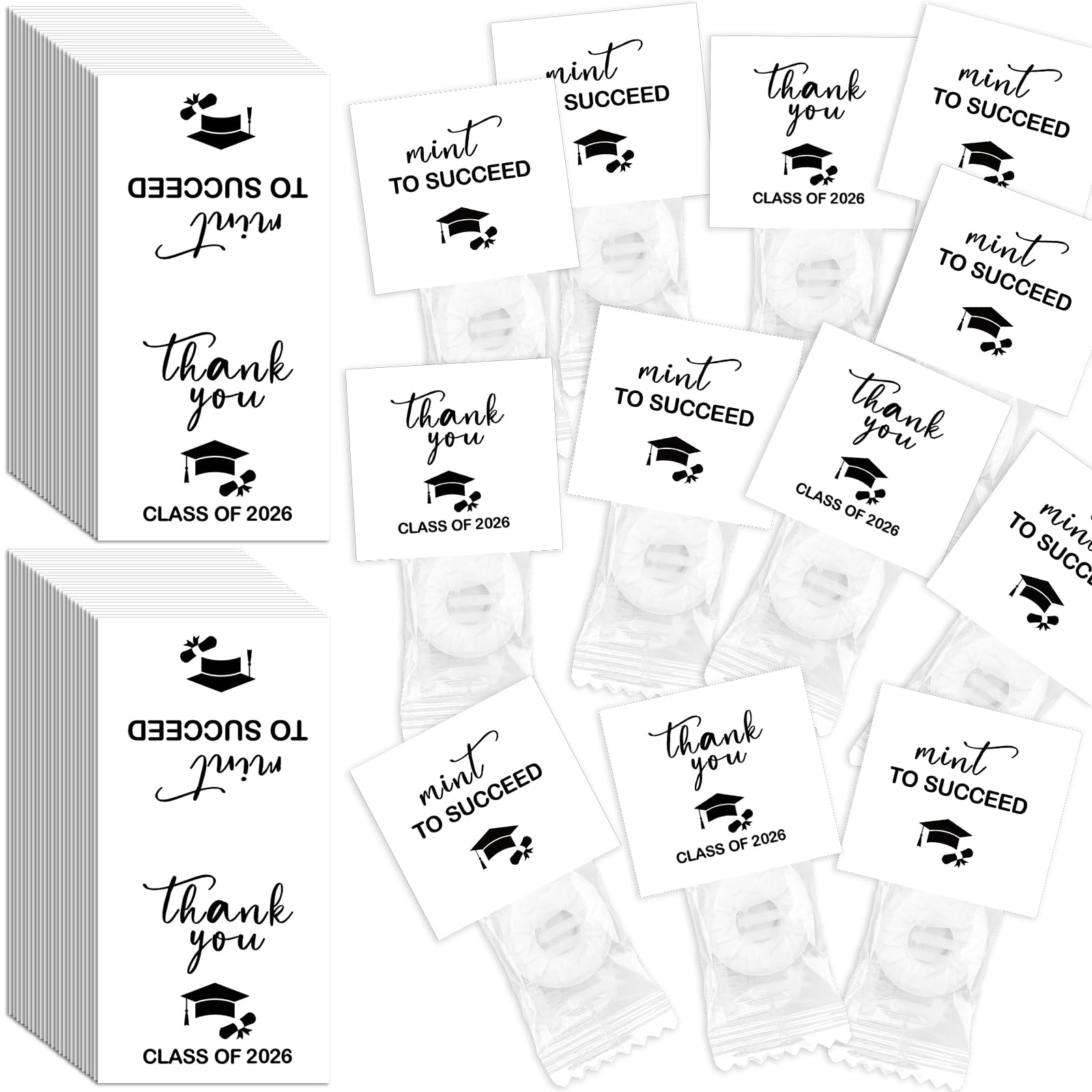 Photo 1 of Humyoun 200 Pcs Class of 2026 Mint Stickers Graduation Mint Label Graduation Candy Favor Individually Wrap Mints Thank You Sticker for 2026 End of Year Celebration Grad Gathering Party Supply(Black)