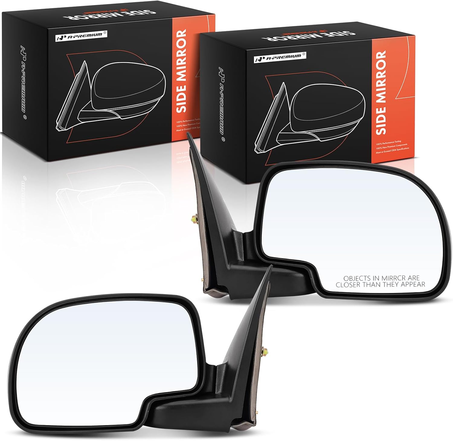 A-Premium Pair (2) Driver and Passenger Manual Door Mirror - Compatible with Chevy, GMC & Cadillac - Silverado, Suburban, Avalanche, Tahoe, Sierra, Yukon, Escalade - 99-07 - Non-Heated Manual Folding