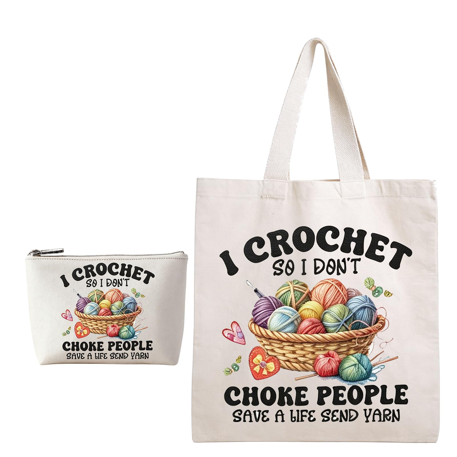 Clyrax Crochet Gifts Set with Crochet Tote Bag & Makeup Bag, Large Knitting Accessories Storage Pouch, Knitting Lovers Craft Gifts for Women, Sewing Beginners, Birthday Present for Crocheters
