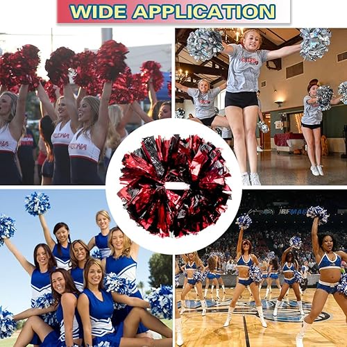 Miniatura 4 de Lovecheer 2 pompones metálicos de animadora con mango de bastón para niños y adultos, deportes de equipo, fiestas de animación