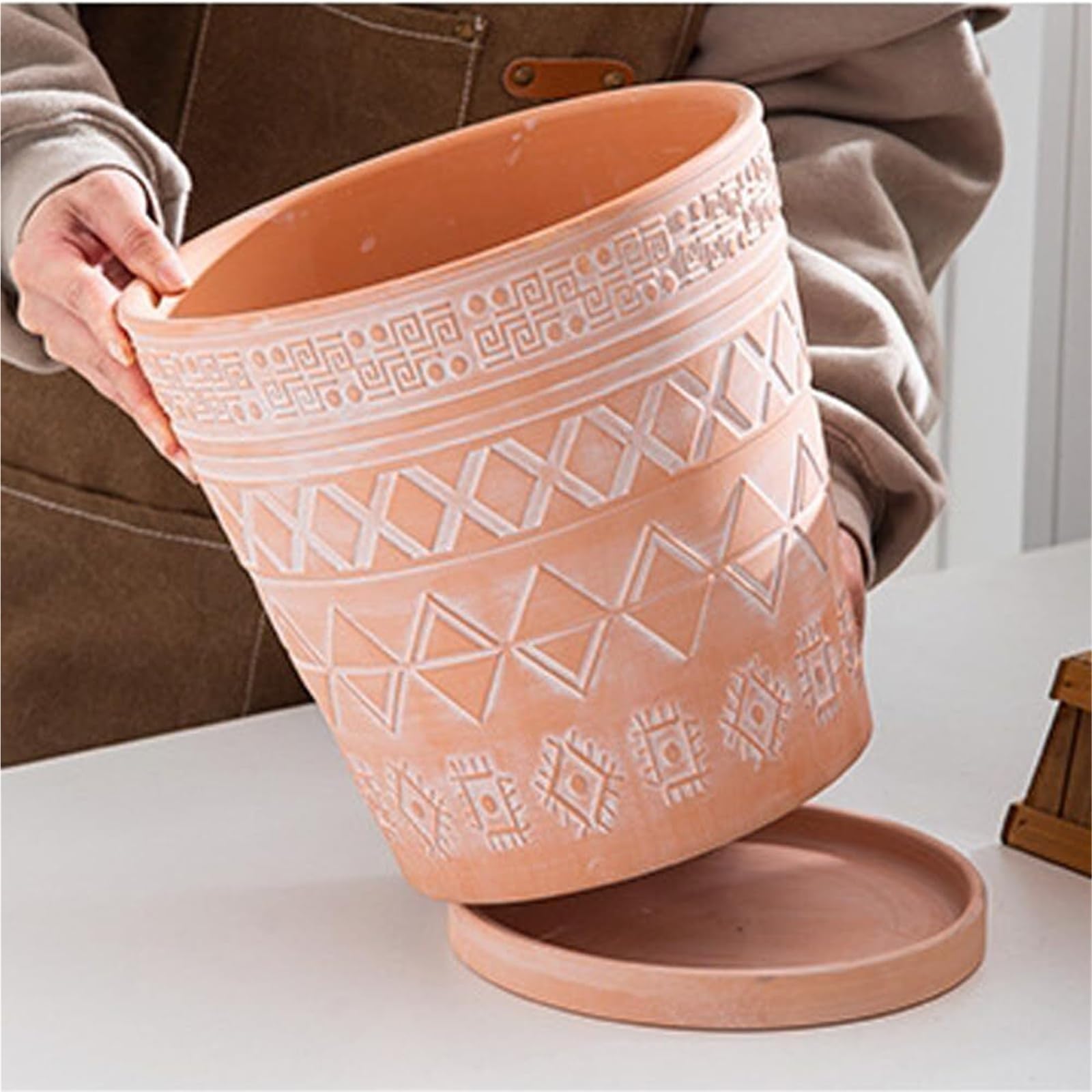 Vasi per piante da interno Vasi Da Fiori In Terracotta Con Foro Di Drenaggio E Vassoio, Grosso Calibro Decorazioni per veranda e spazi esterni(With Tray,24cm)