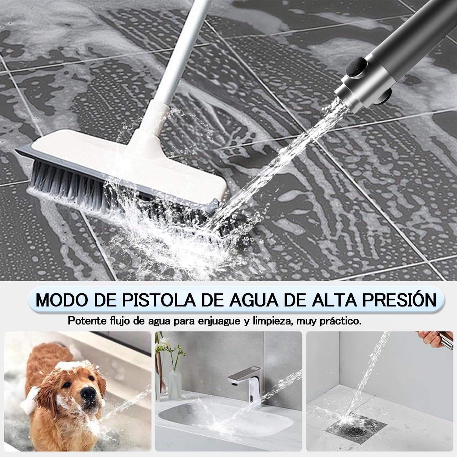 Alcachofa de Ducha de Alta Presión,Incluye manguera de1,5metros y soporte,4 modos, Alcachofa de ducha economizadora con filtro y botón de OFF/ON, Ideal para Aguas Duras y Limpieza del Baño,Grey — view 6