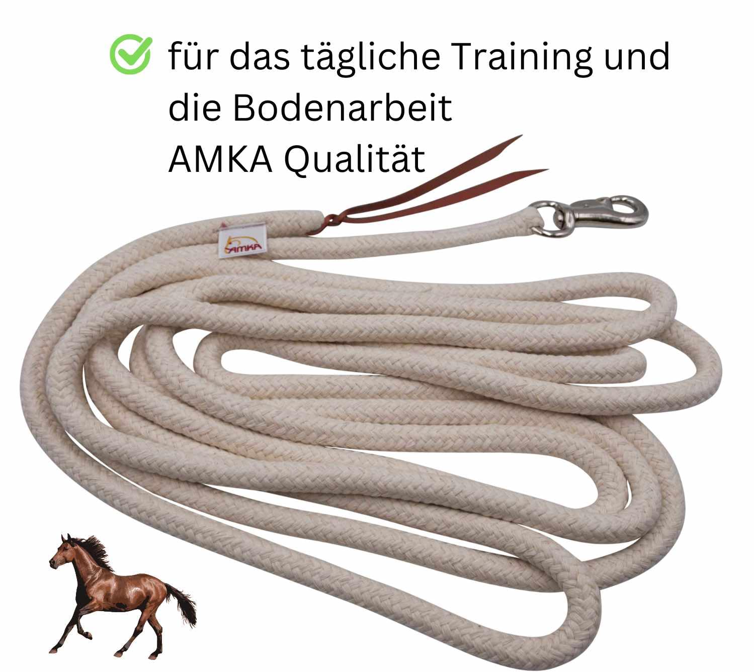 AMKA - Corda per pavimento in cotone + scacciatoia in pelle naturale, 7 m, con corda western Bull Snap