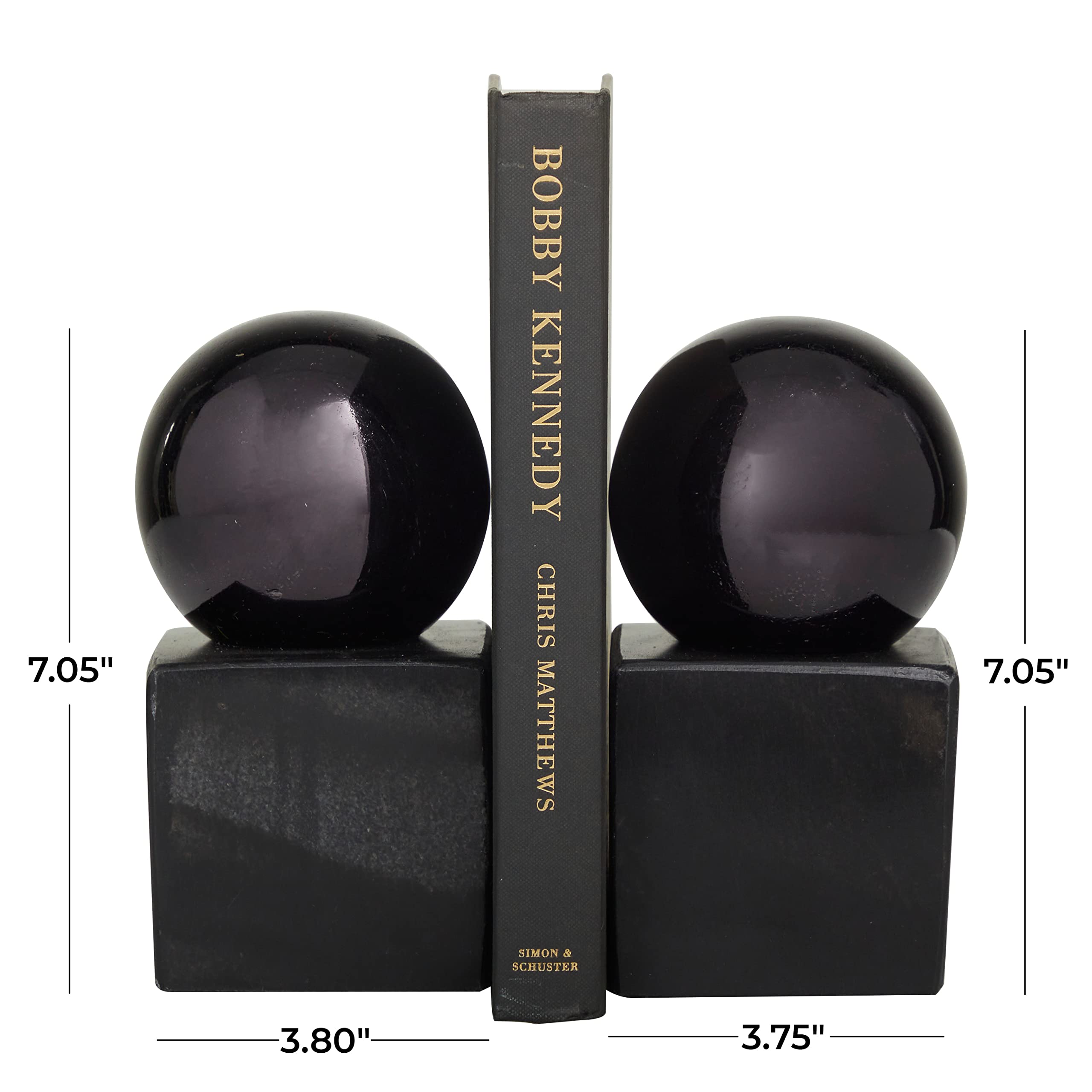 CosmoLiving by Cosmopolitan Marble Orb Bookends, Set of 2 4" W, 7" H, Black