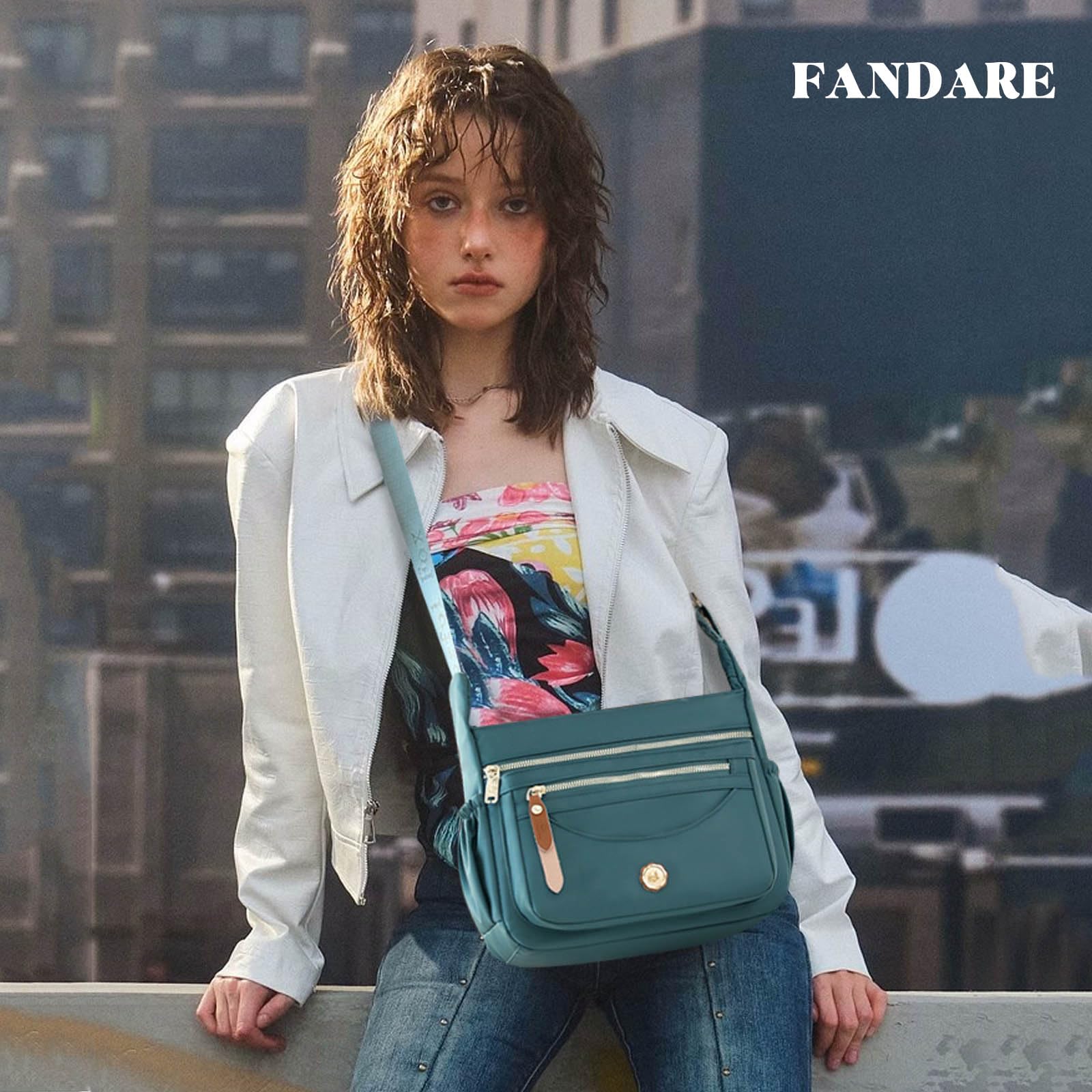 FANDARE Borse a Tracolla da Donna Borsa Donna Borse a spalla da palestra con tracolla larga regolabile Elegante Borsa a Spalla Nylon Pochette Borsello Borsa Viaggio Crossbody Bag lago Blu
