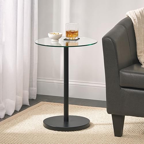 Miniatura 34 de mDesign Mesa de noche lateral o extremo superior de cristal, pequeña y moderna mesita de noche de metal con acento redondo para sala de estar,