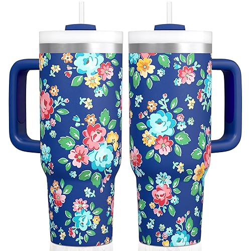 Pioneer Woman Tumbler with Handle and Lid,30oz Boho Floral Pioneer Woman Double Wall Vacuum Insulated Tumbler,Pioneer Woman Cups Gift for Women (Only One Cup)