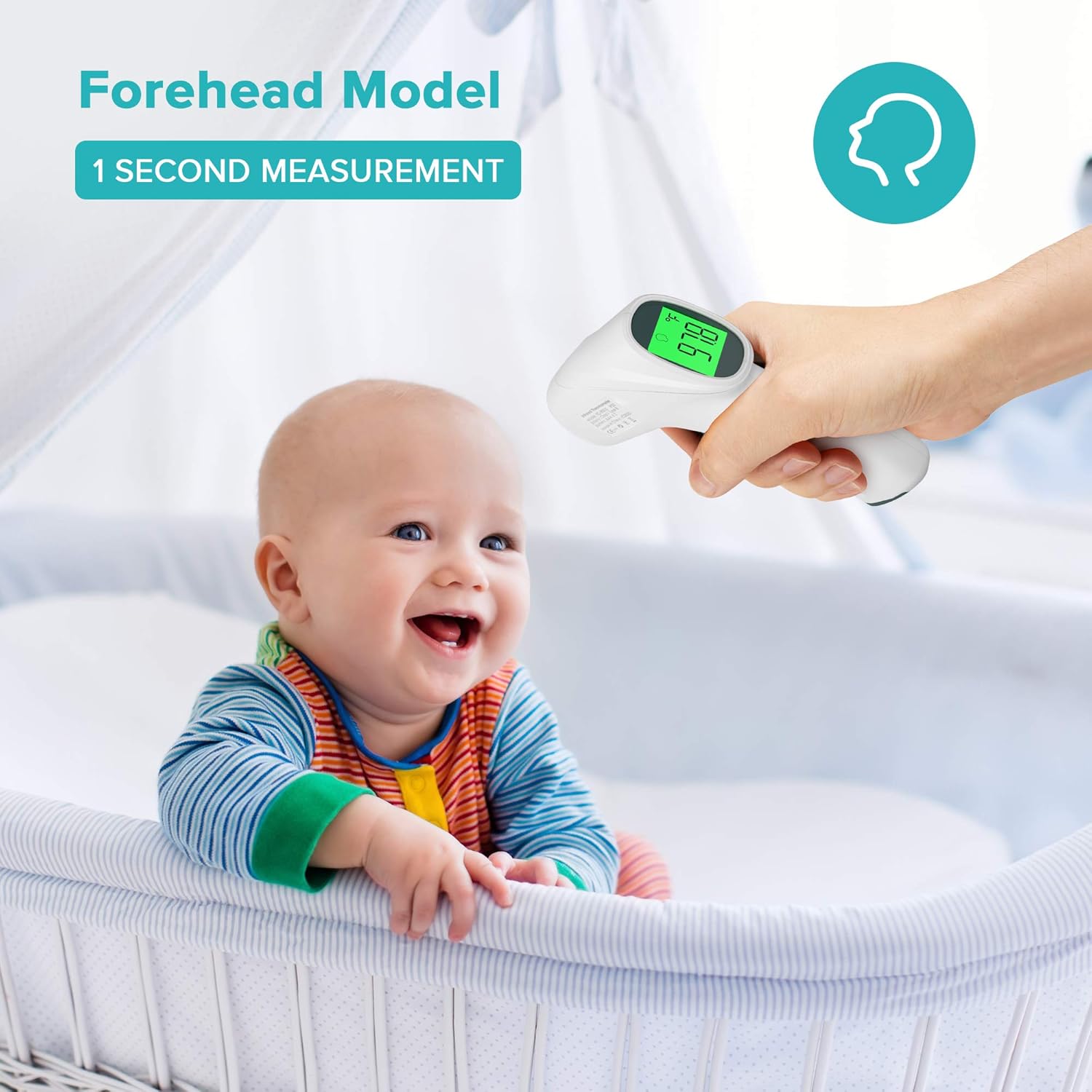Non-Contact Forehead Thermometer for Adult, Kids, Baby, Accurate Instant Readings Touchless Infrared Thermometer with Digital LCD Display, Batteries, Fever Alarm : Baby
