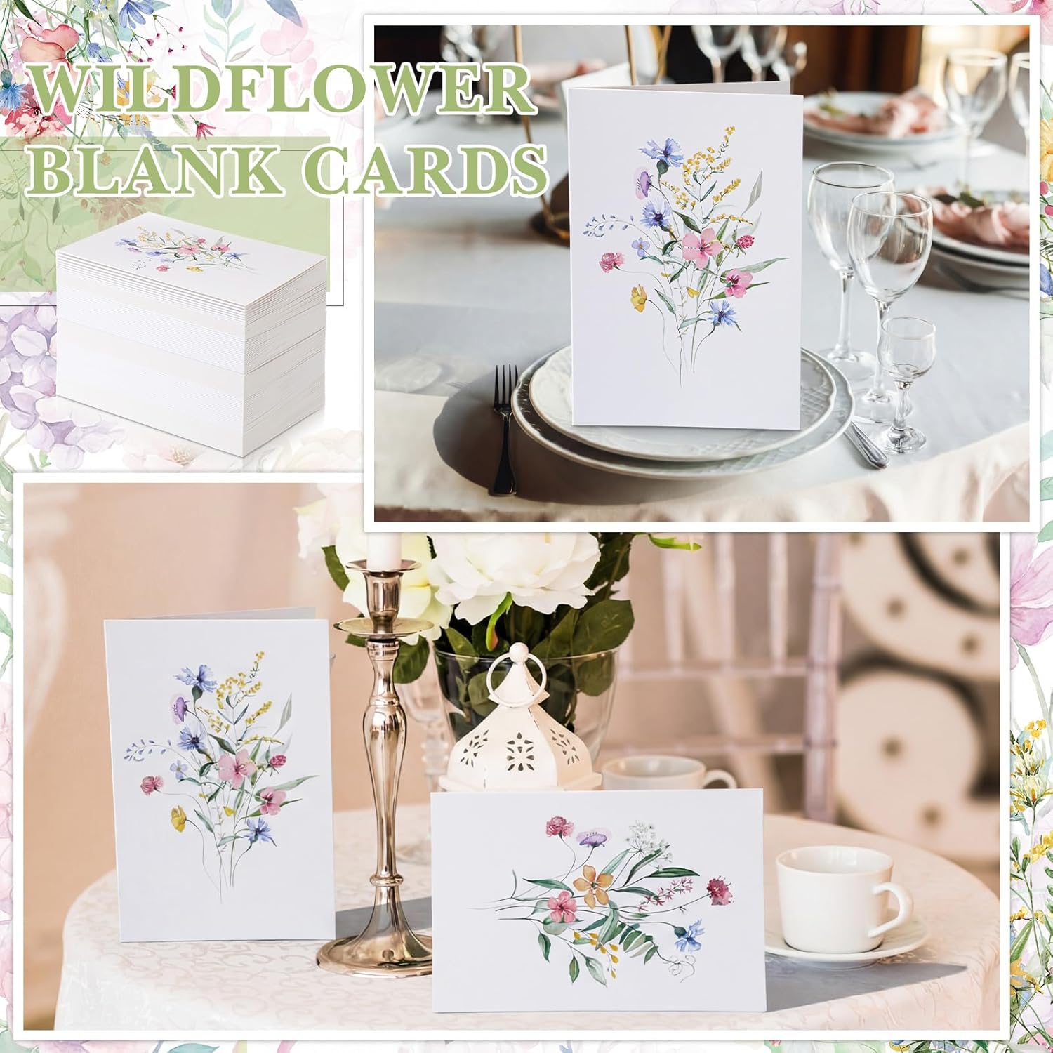 Maitys 200 Set Wildflower Blank Cards and Envelopes Bulk 4x6 Inch Blank Greeting Cards with Envelopes & Stickers 10 Elegant Designs Floral Notecards for Wedding Bridal Showers Anniversary Events