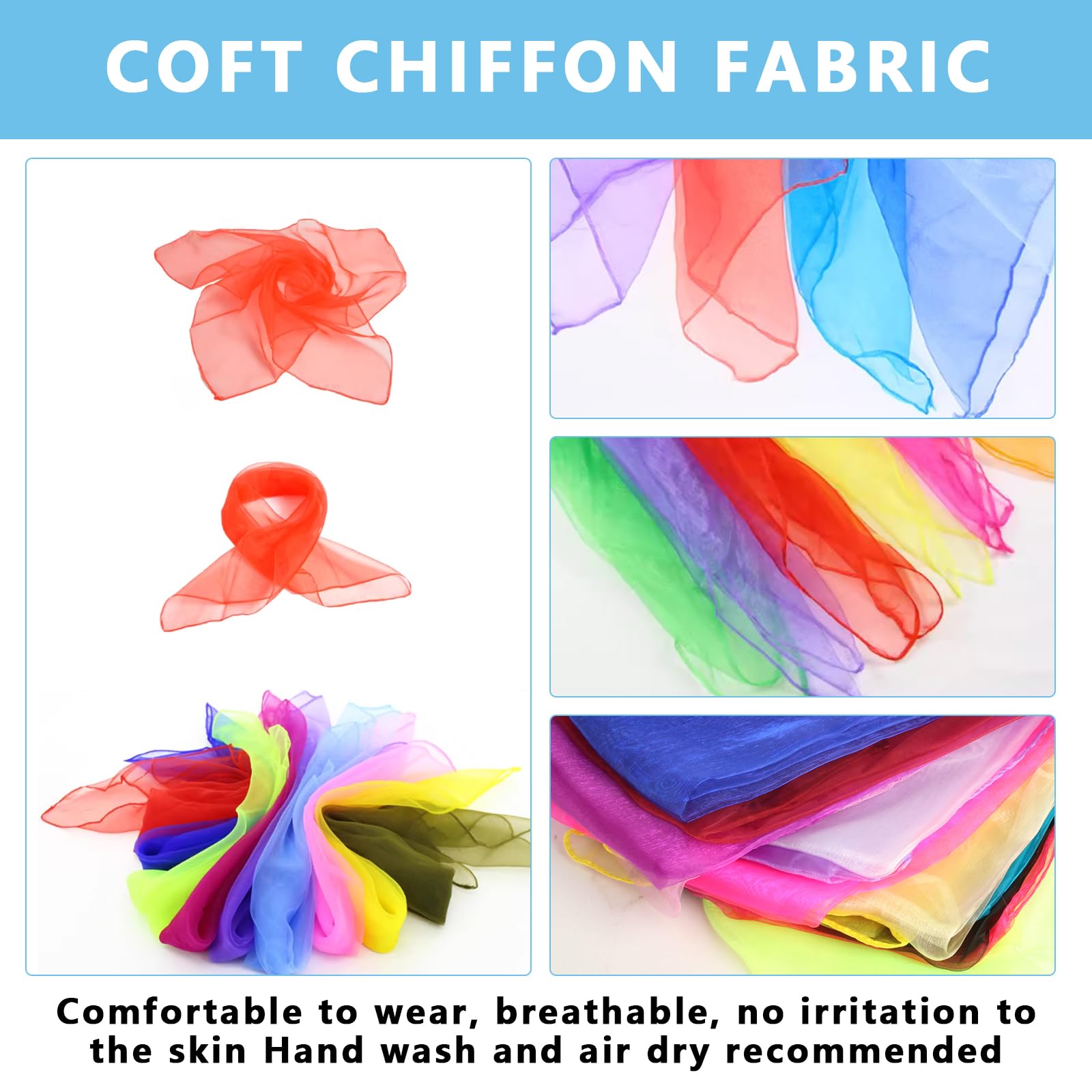 20 Pezzi Foulard Giocoleria, 60 x 60cm Foulard Colorati per