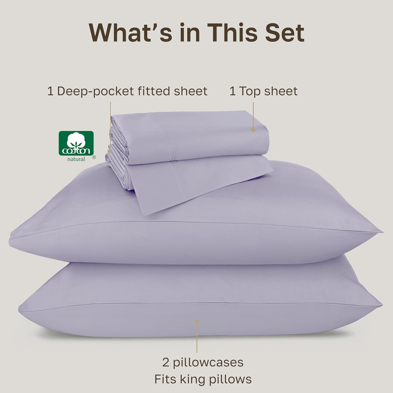 California Design Den Cal King Cotton Sheets - Luxury 800 Thread Count, 100% Cotton Sateen Bedding - Deep Pocket California King Sheet Set - Lavender - Image 3