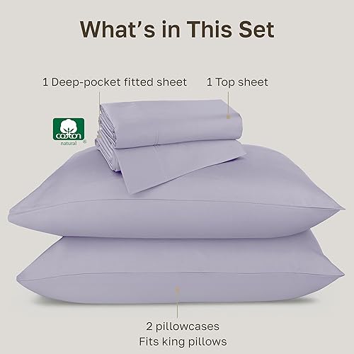 Miniatura 3 de California Design Den Juego de sábanas de lujo tamaño King, 800 hilos, sábanas 100% algodón, satén suave, con bolsillos profundos, color lavanda