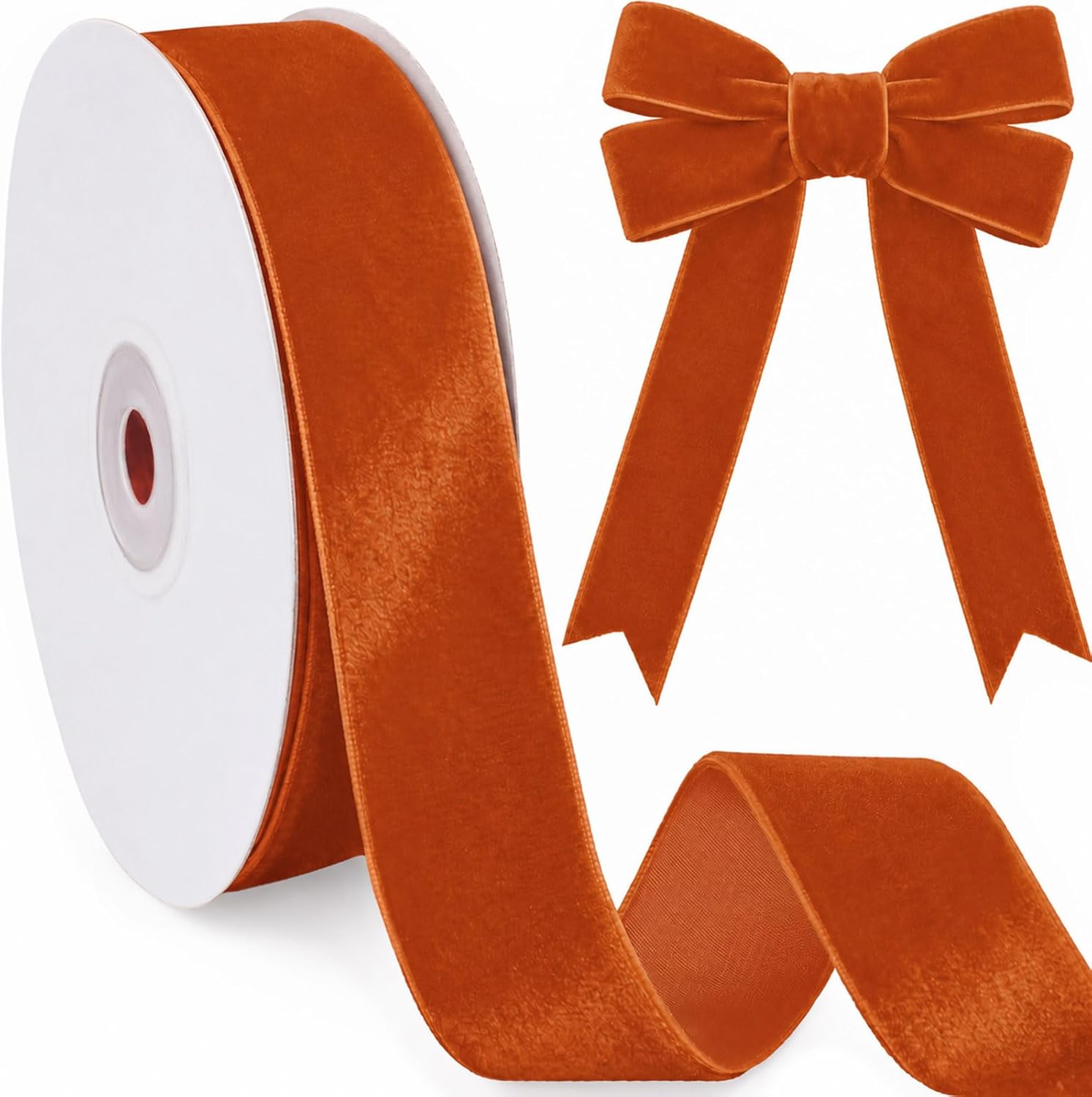 Orange Velvet Ribbon for Christmas Tree, 1 Inch x 10 Yards