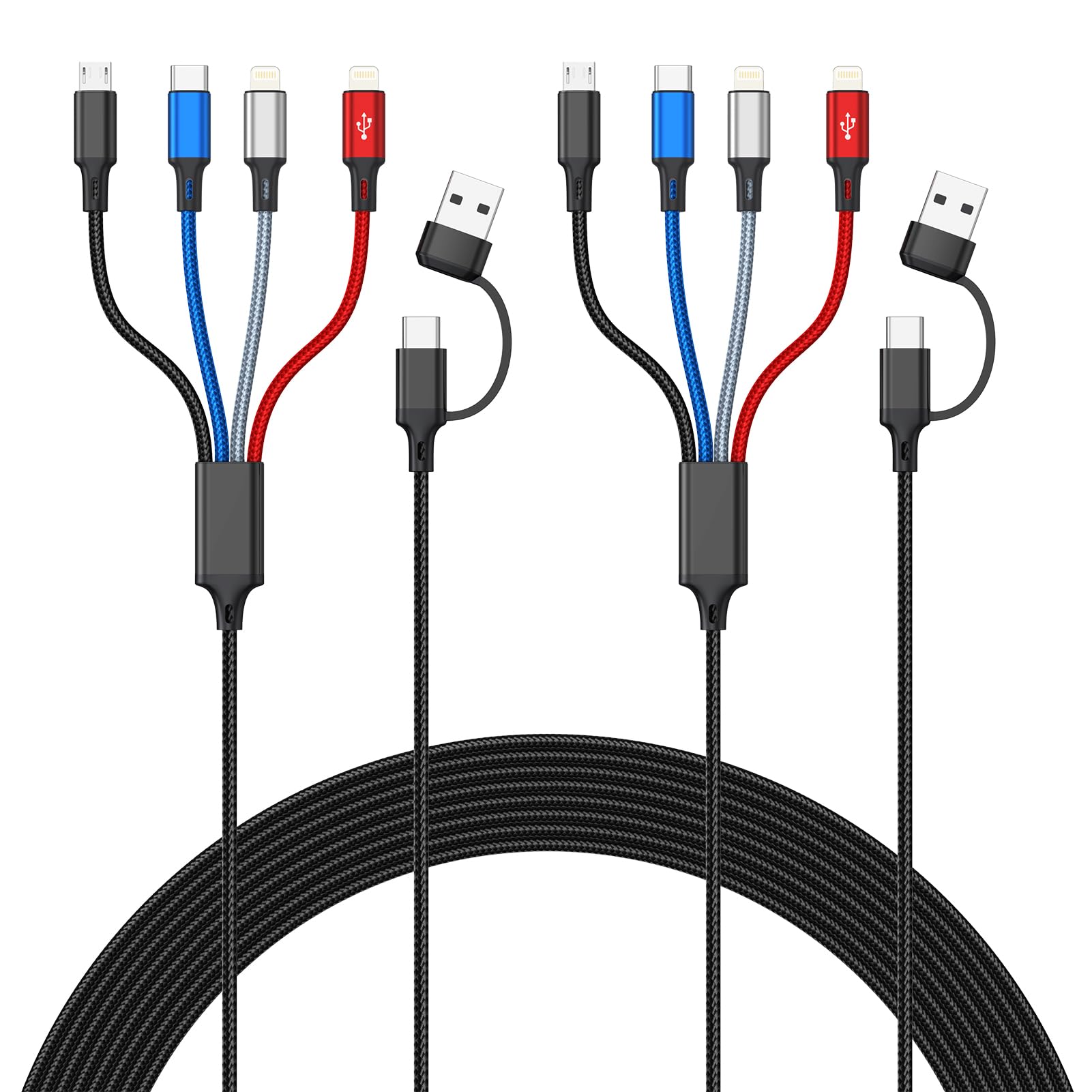 Cavo di ricarica multiplo 6 in 1 (3,5 m, confezione da 2), cavo di ricarica multiplo intrecciato, USB A/C a tipo C/Lightning* 2/Micro USB universale cavo di ricarica per iPhone, Samsung, orologio