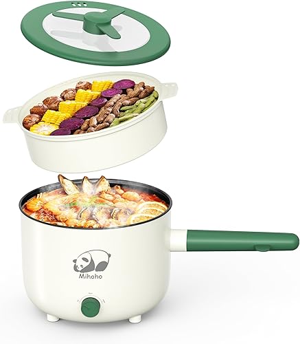 Olla eléctrica con vapor, sartén antiadherente portátil con doble control de potencia, cocina eléctrica Shabu Shabu para fideos, avena, pasta,