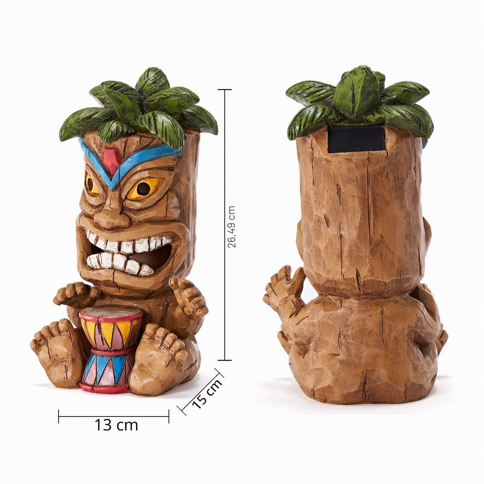 Statue Tiki d'extérieur décorative à énergie solaire - Statuettes de jardin Tiki - Décoration de bar totem - Figurines étanches pour jardin, terrasse, balcon, cour, pelouse, 26 cm de haut