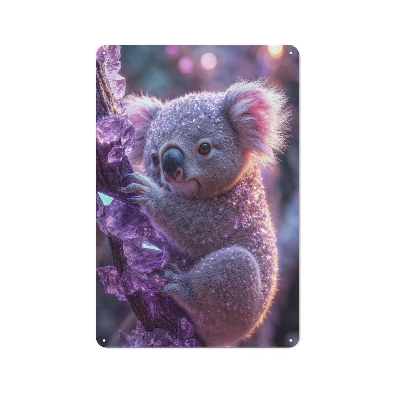 For Living Room Or Hallway, Koala with Purple Crystals Retro Metal Plaque 30x20cm, for A Newly Furnished Living Room And Hallway