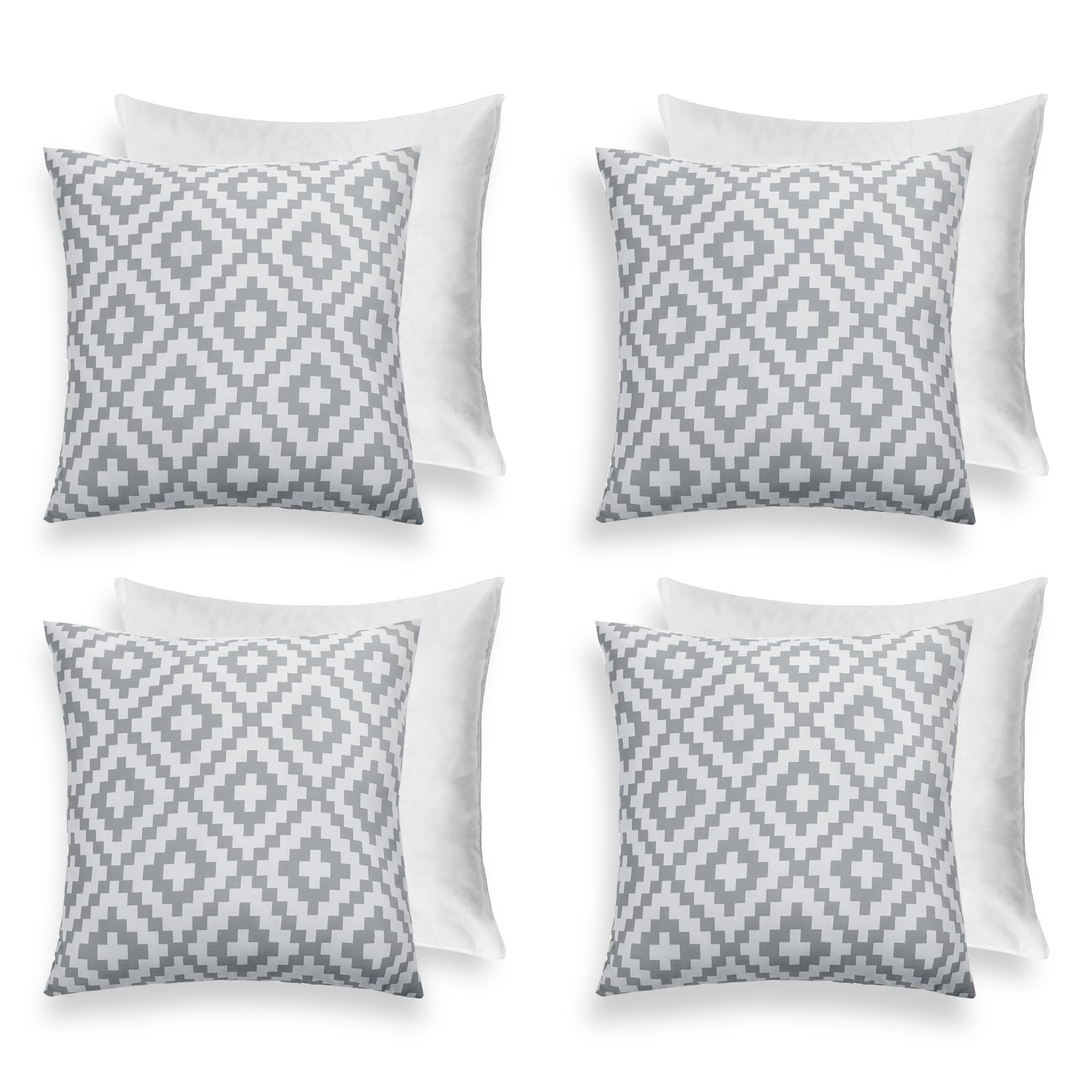 Brentfords Geometric Cushion Covers, Outdoor Bench Cushion 45x45 Cushion Insert Cushion Pads with Outdoor Cushion Covers, Grey Pack of 4-image-0