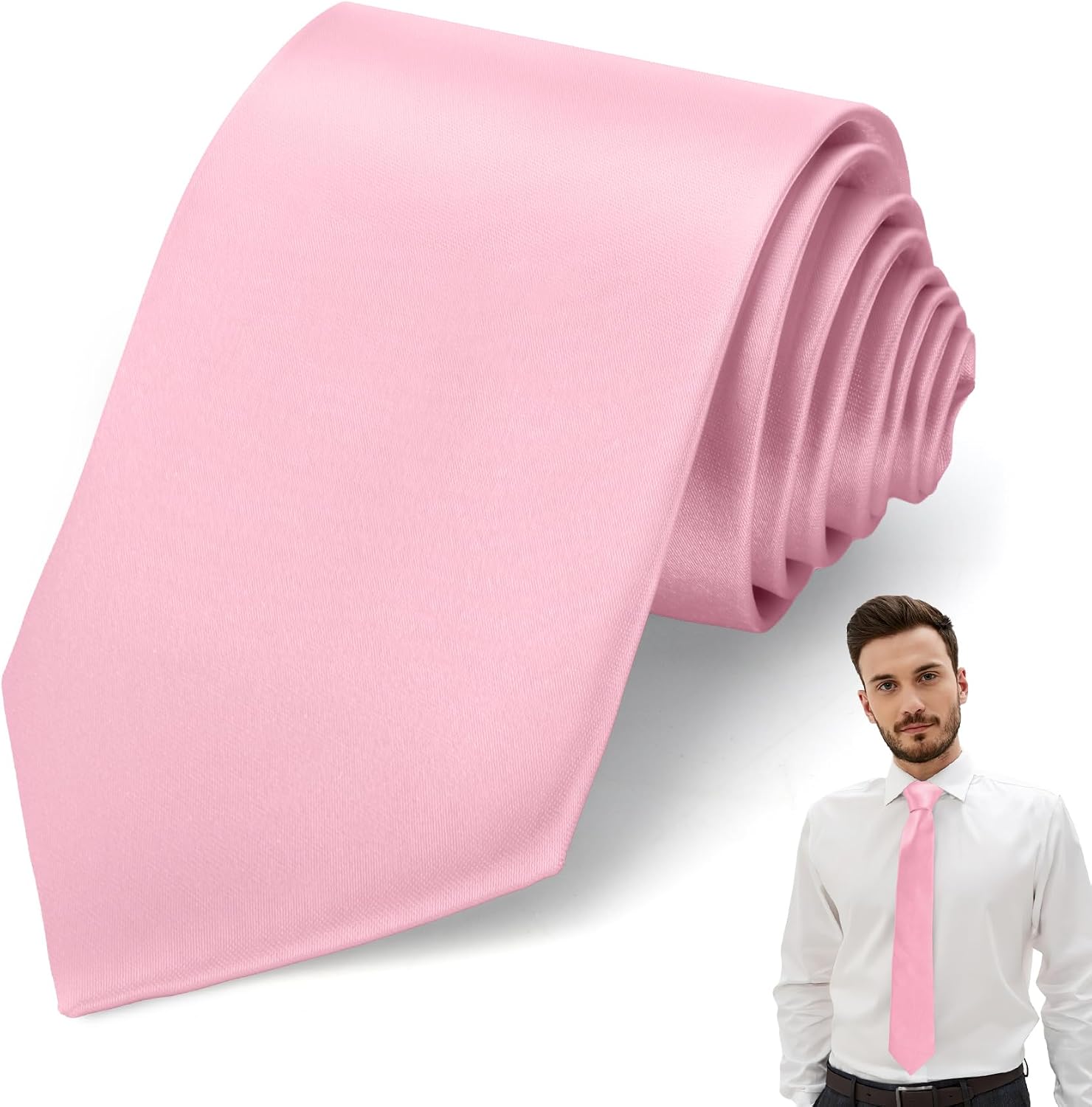 Ties for Men, Mens Ties Solid Color, Men's Neckties Satin, Formal Tie for Wedding Business Graduation thumbnail